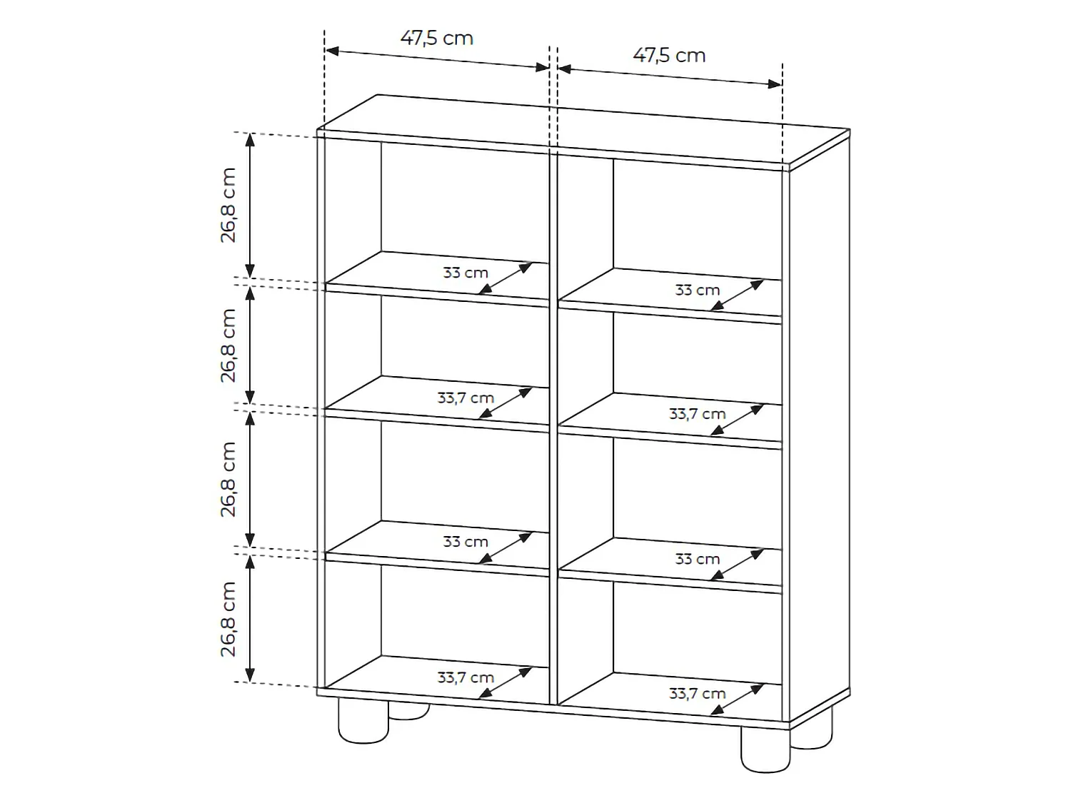 Anrichte Hamola, 6 Regale, 100x38x125h cm Eiche Braun, Sideboard, Schwenktüren, 4 Türen