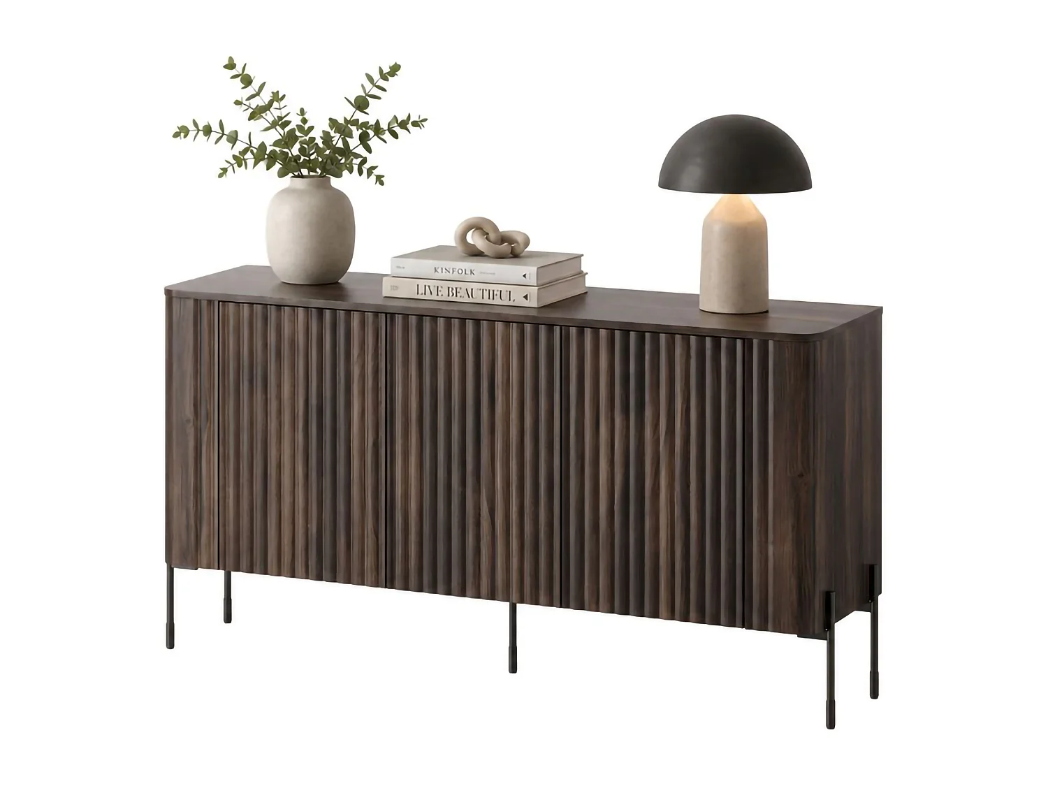 Sideboard Susegana, 3 Regalböden, 150x40x80h cm Nussbaum Braun, Anrichte, Flügeltüren, 3 Türen