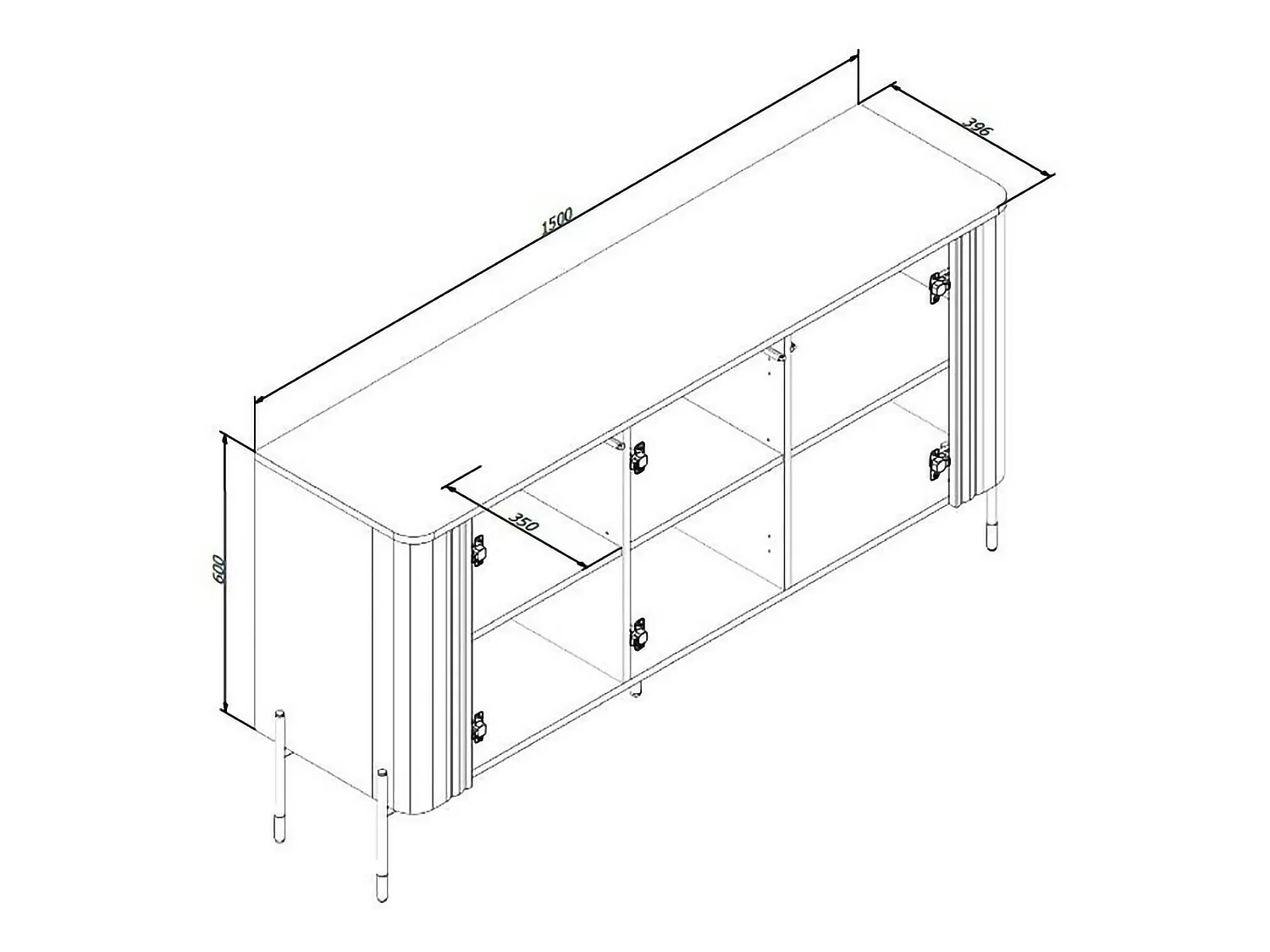 Sideboard Susegana, 3 Regalböden, 150x40x80h cm Nussbaum Braun, Anrichte, Flügeltüren, 3 Türen