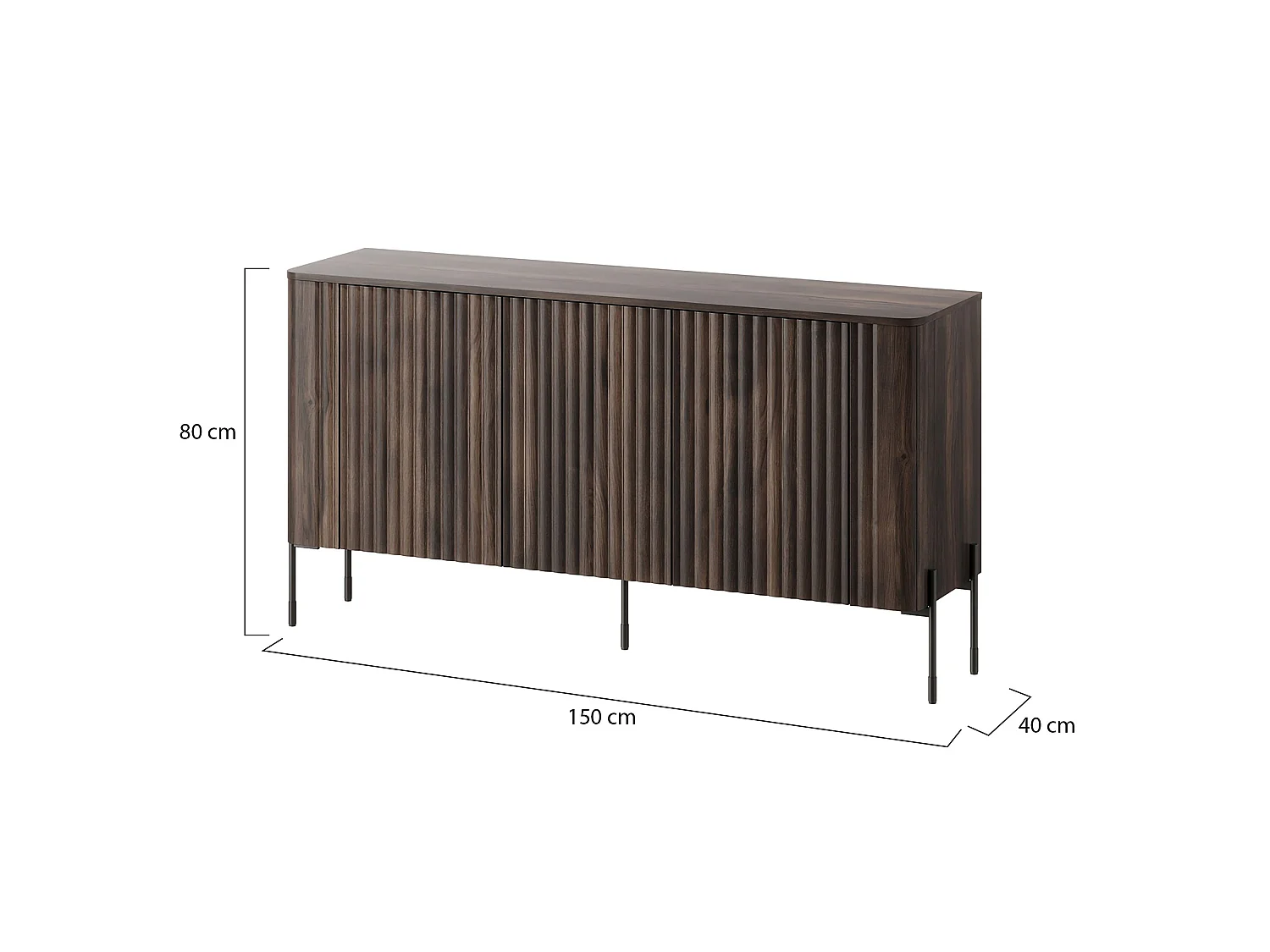 Sideboard Susegana, 3 Regalböden, 150x40x80h cm Nussbaum Braun, Anrichte, Flügeltüren, 3 Türen