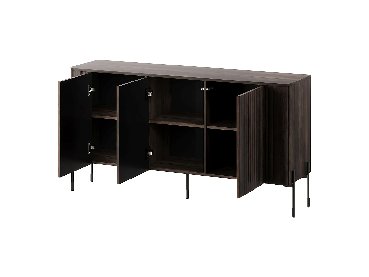 Sideboard Susegana, 3 Regalböden, 150x40x80h cm Nussbaum Braun, Anrichte, Flügeltüren, 3 Türen
