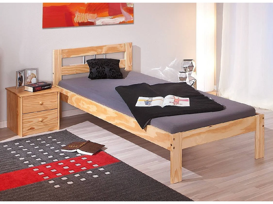 Einzelbett Lozzolo, 90x200 cm Matratze, Eichenbraun, Doppelbett, Fußfarbton Eiche