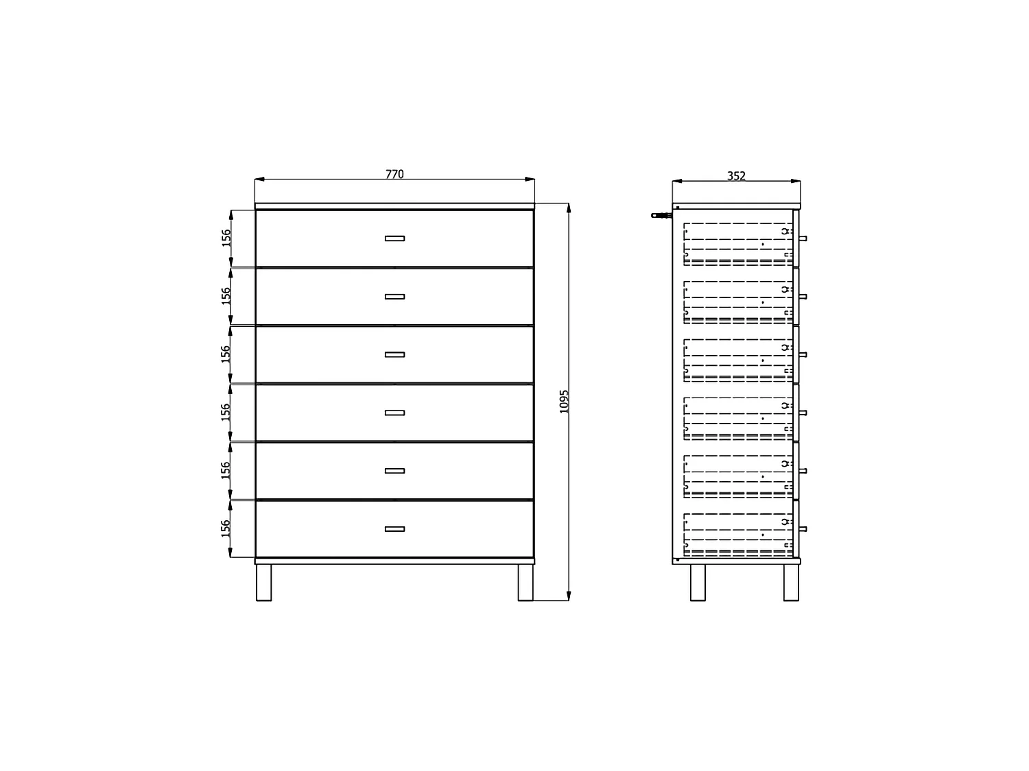 Credenza Otaval, 6 Cassetti, 77x35x110h cm Marrone Rovere Nodi, Madia, un Ripiano, 6 Vani