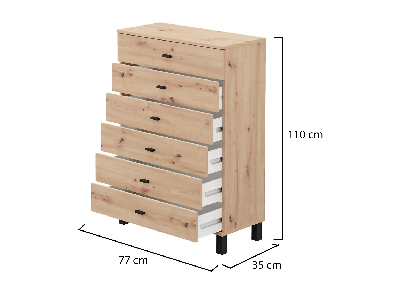 Credenza Otaval, 6 Cassetti, 77x35x110h cm Marrone Rovere Nodi, Madia, un Ripiano, 6 Vani