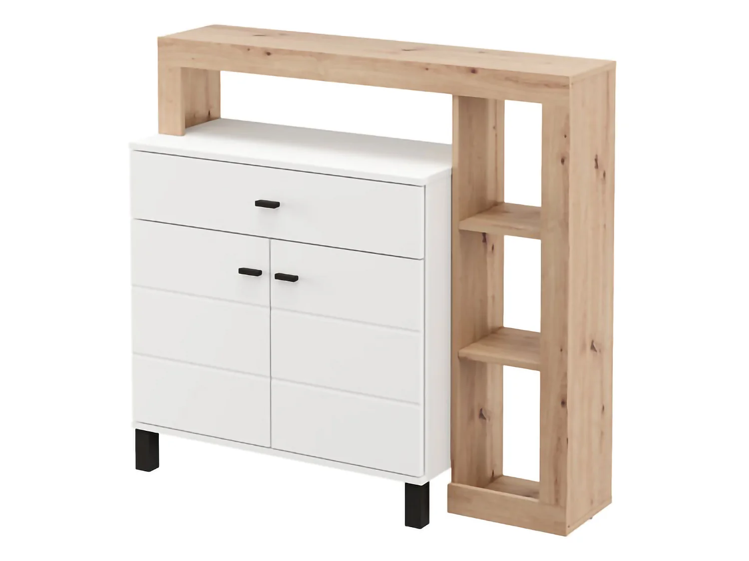 Buffet Banos, un tiroir, 106x35x101h cm blanc, meuble, 5 étagères, portes battantes, coulissant
