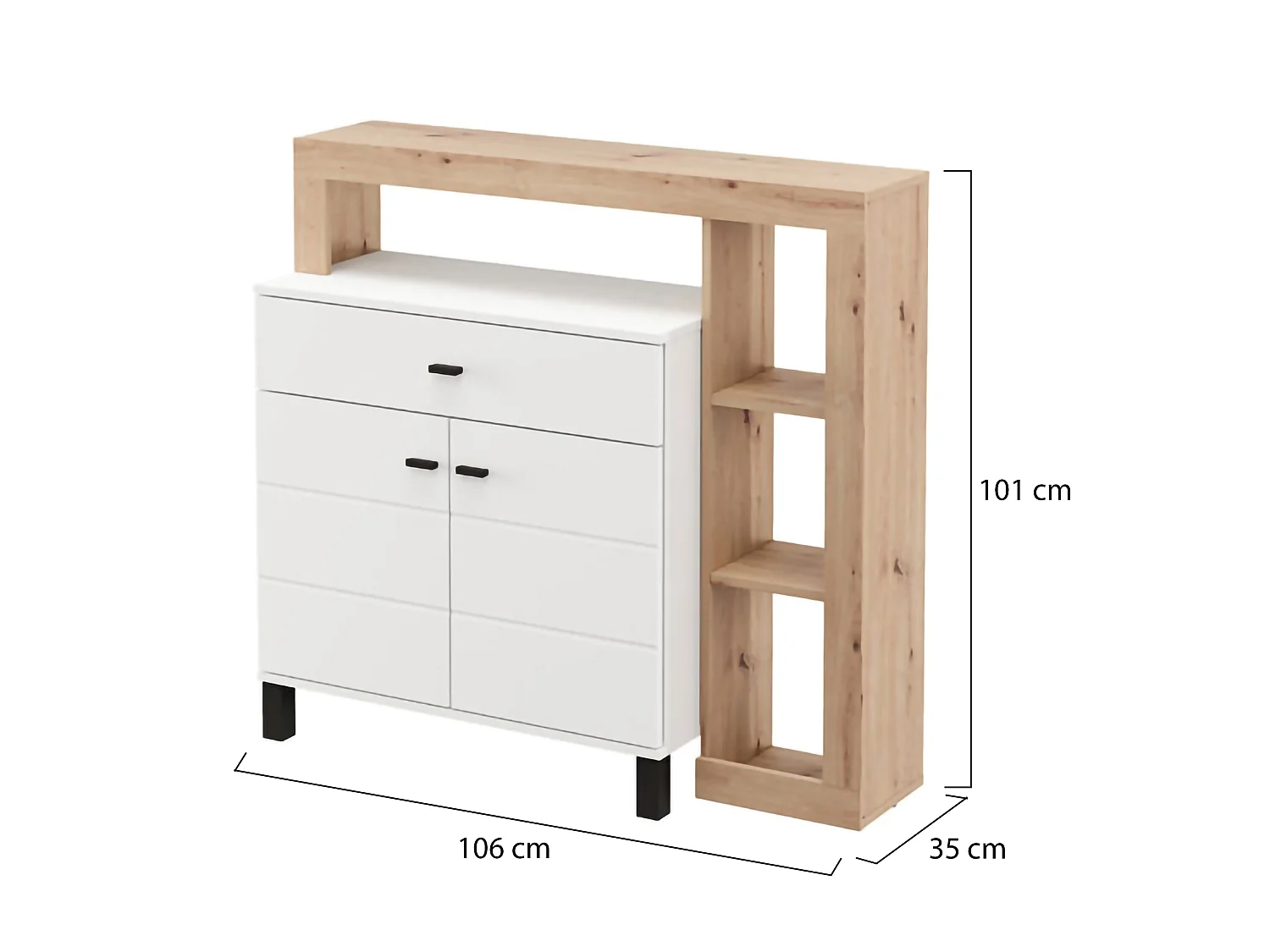Buffet Banos, un tiroir, 106x35x101h cm blanc, meuble, 5 étagères, portes battantes, coulissant