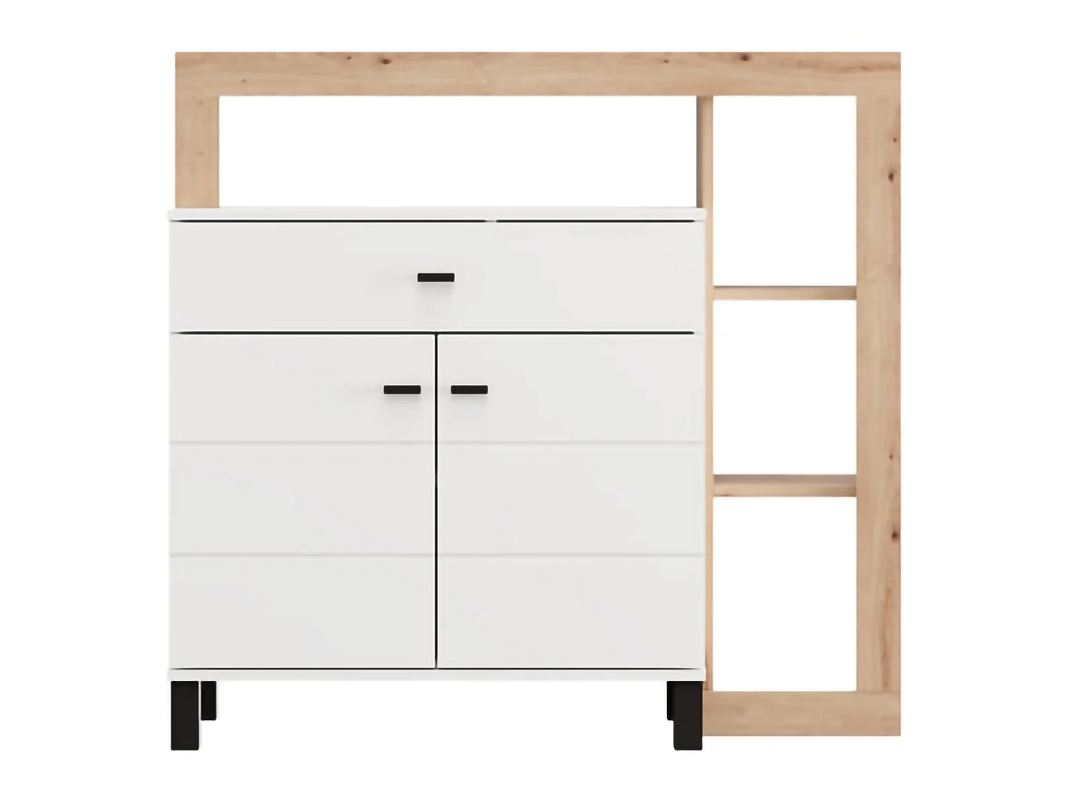 Buffet Banos, un tiroir, 106x35x101h cm blanc, meuble, 5 étagères, portes battantes, coulissant