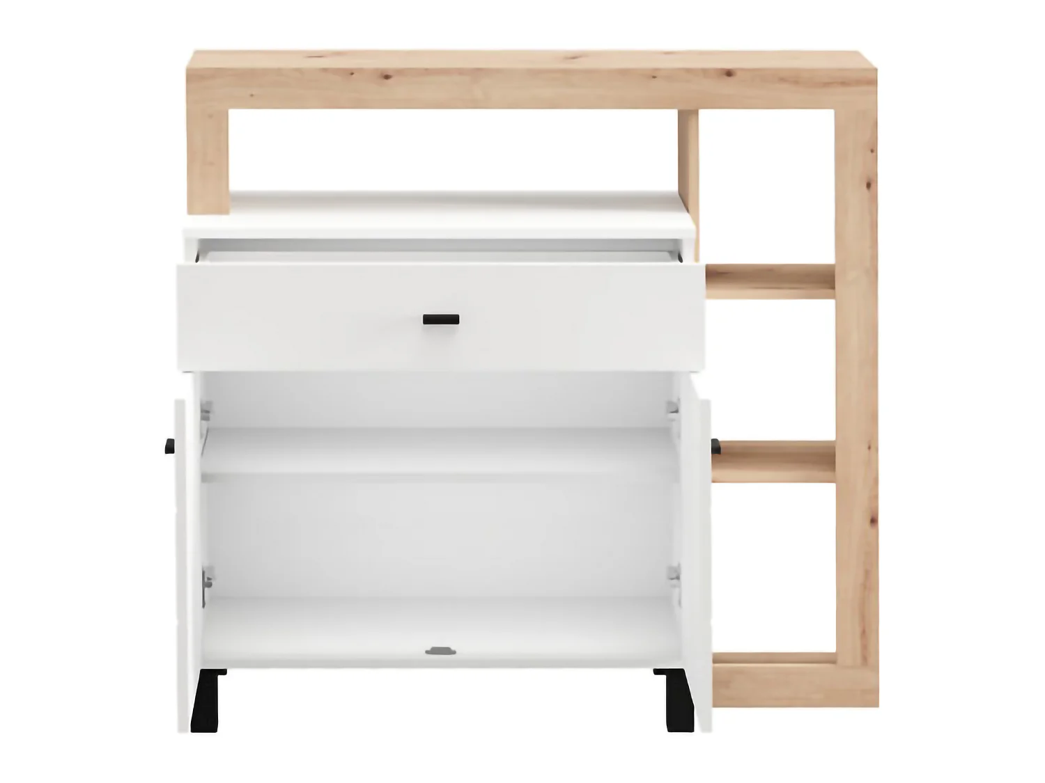 Buffet Banos, un tiroir, 106x35x101h cm blanc, meuble, 5 étagères, portes battantes, coulissant