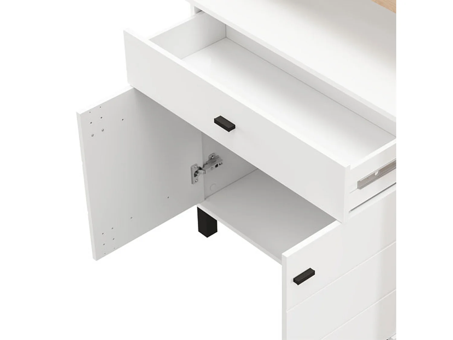 Buffet Banos, un tiroir, 106x35x101h cm blanc, meuble, 5 étagères, portes battantes, coulissant