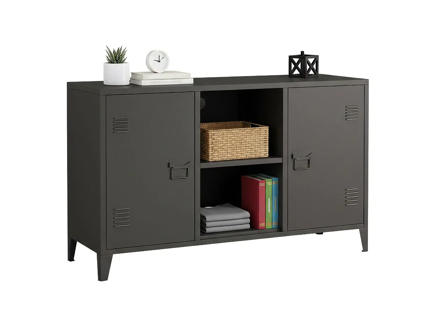Buffet Friddi, une Étagère, 40x120x73h cm, Gris Ardoise, Enfilade