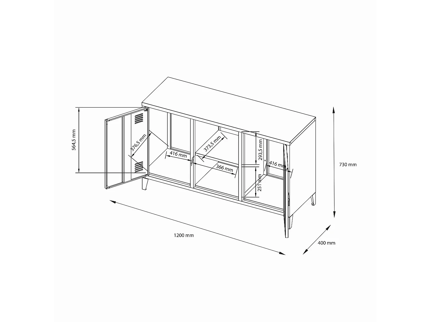 Buffet Friddi, une Étagère, 40x120x73h cm, Gris Ardoise, Enfilade