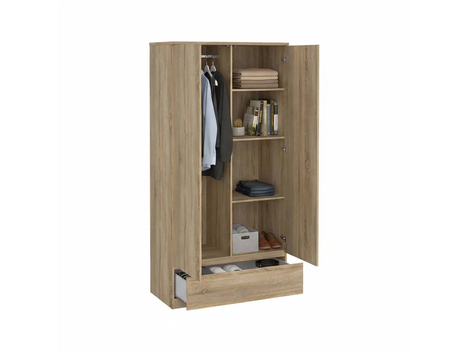 Guardaroba 2 Ante Germano, Maniglie Incluse, 99x201h cm Marrone, Armadio Camera da Letto, Materiale Anta in Legno Nobilitato, Colore Ante Marrone