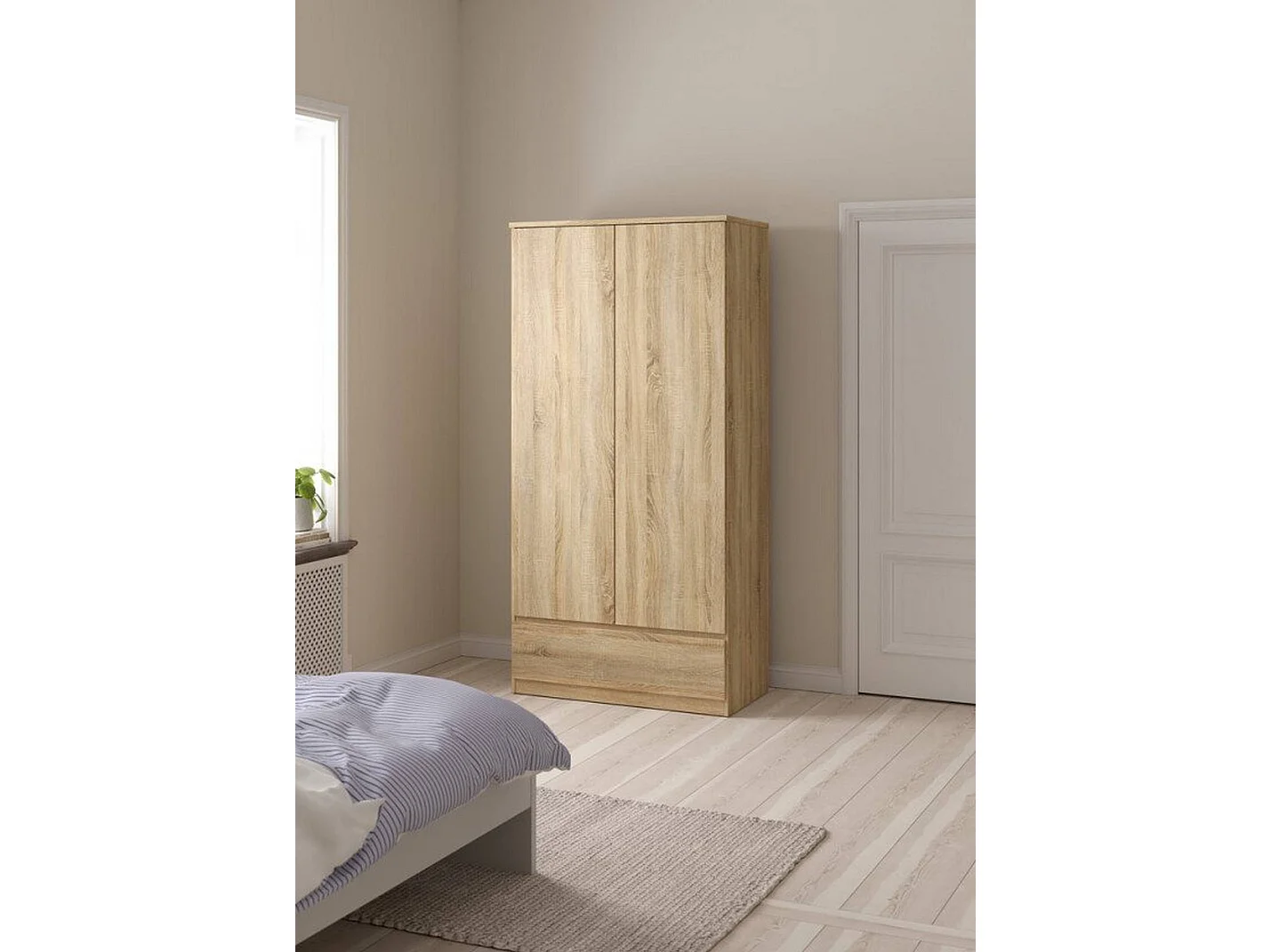 Guardaroba 2 Ante Germano, Maniglie Incluse, 99x201h cm Marrone, Armadio Camera da Letto, Materiale Anta in Legno Nobilitato, Colore Ante Marrone