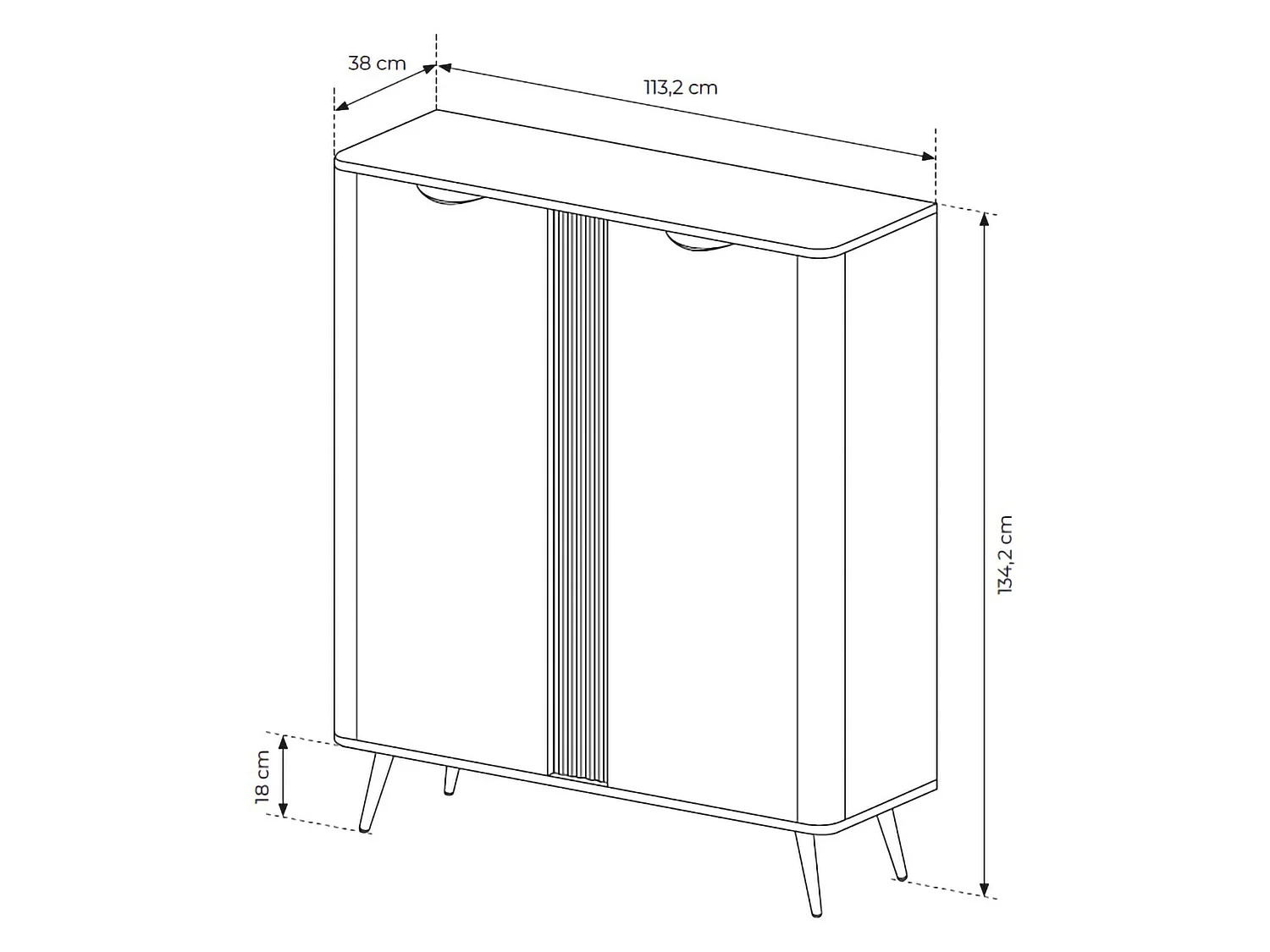 Sideboard Hazamale, 2 Regale, 113x38x134h cm Nussbraun, Anrichte, Klapptüren, 2 Türen