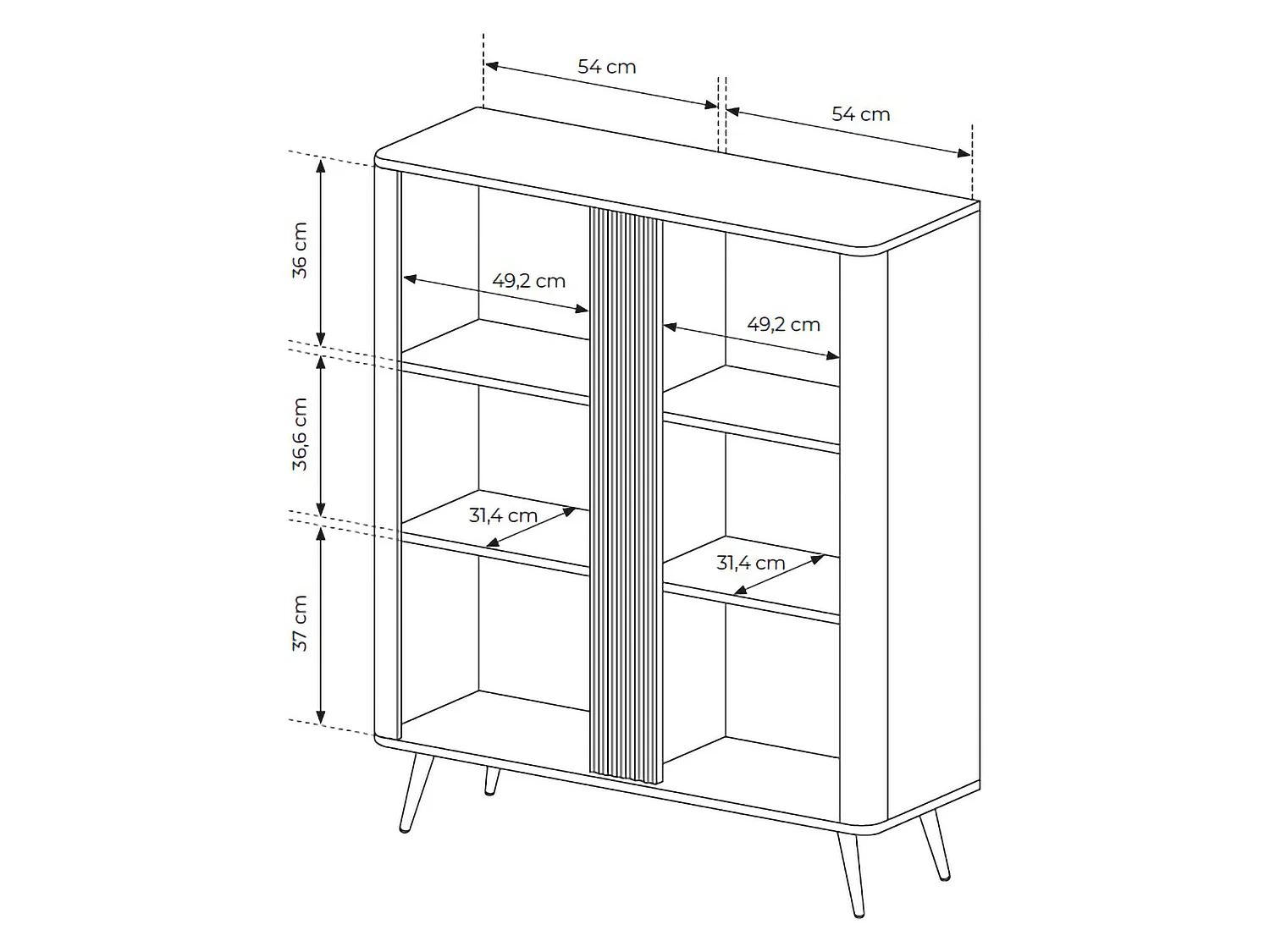 Sideboard Hazamale, 2 Regale, 113x38x134h cm Nussbraun, Anrichte, Klapptüren, 2 Türen