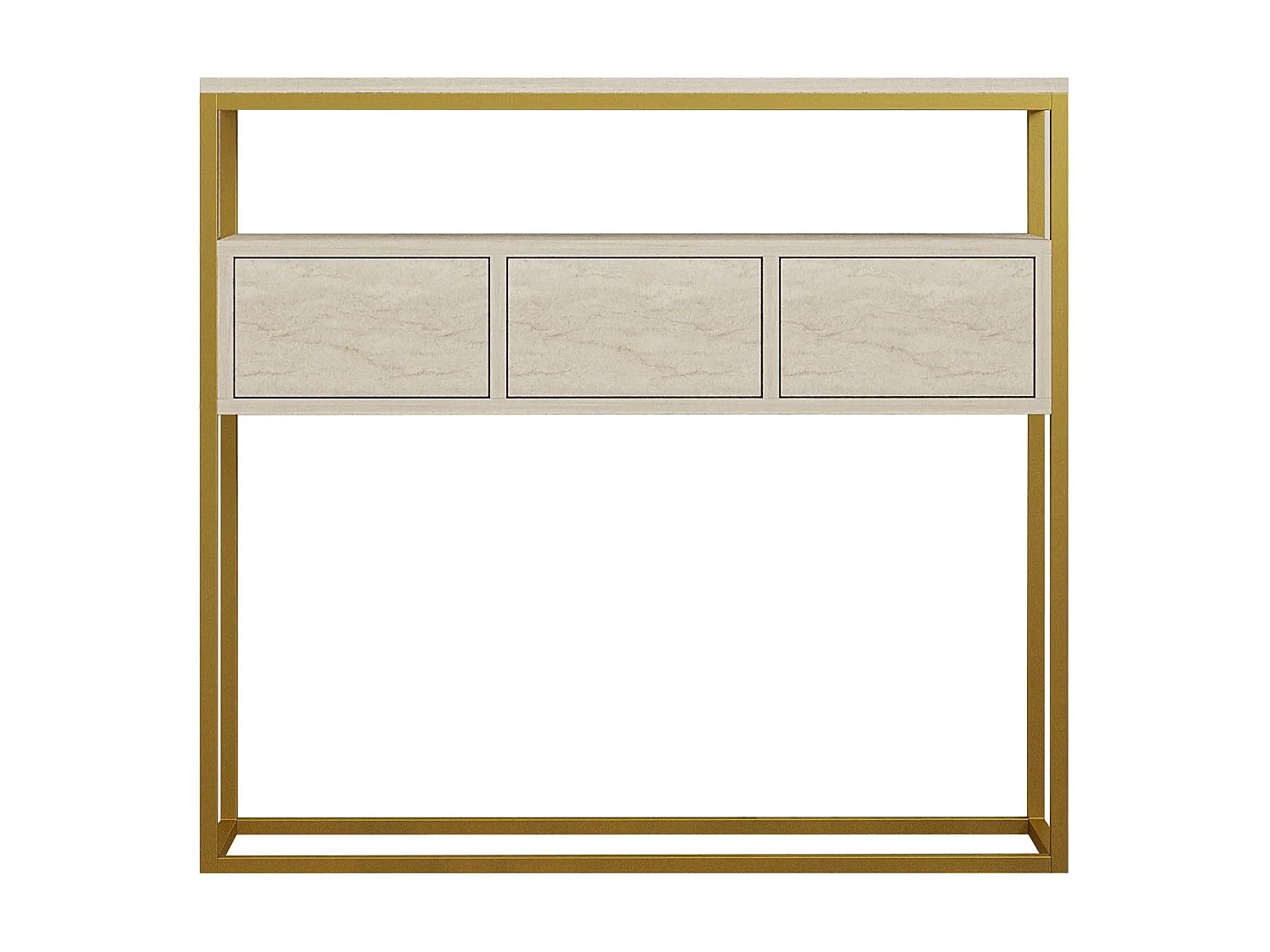 Credenza Gemonio, 4 Fächer, 90x34x70 cm Beige Marmor, Anrichte, 3 Klapptüren