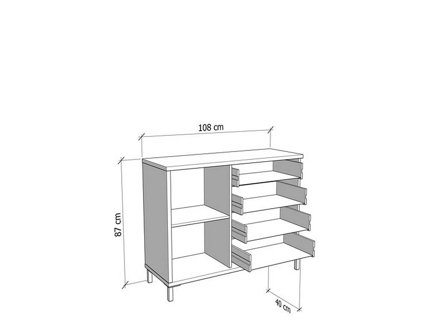 Buffet Procopio, 4 tiroirs, 108x40x87h cm Chêne Blanc Nœuds, Enfilade, une étagère, Portes battantes, coulissantes