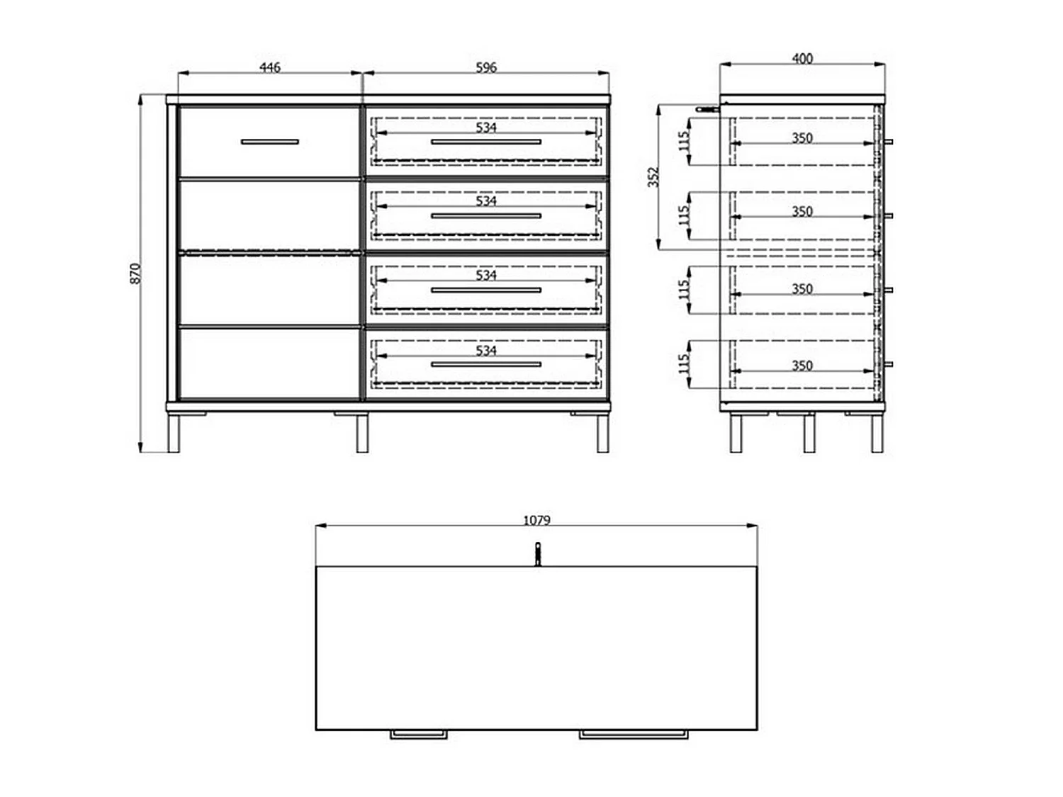Buffet Procopio, 4 tiroirs, 108x40x87h cm Chêne Blanc Nœuds, Enfilade, une étagère, Portes battantes, coulissantes