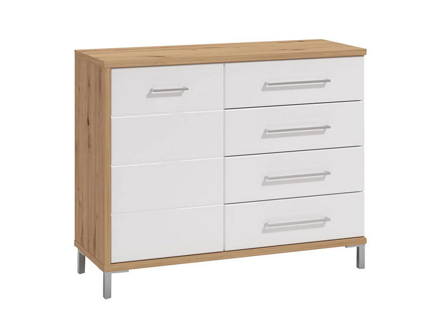 Buffet Procopio, 4 tiroirs, 108x40x87h cm Chêne Blanc Nœuds, Enfilade, une étagère, Portes battantes, coulissantes