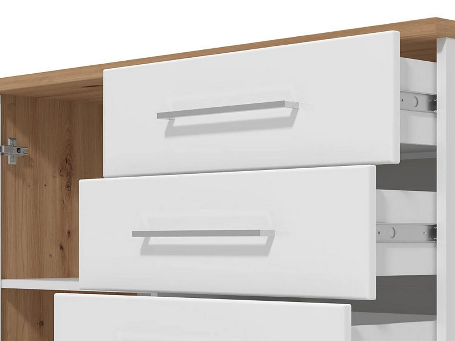 Buffet Procopio, 4 tiroirs, 108x40x87h cm Chêne Blanc Nœuds, Enfilade, une étagère, Portes battantes, coulissantes