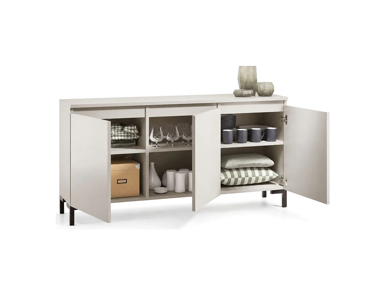Credenza Milarele, 3 Ripiani Made in Italy, 150x37x75h cm Grigio Chiaro, Madia, Apertura Battente, 3 Ante