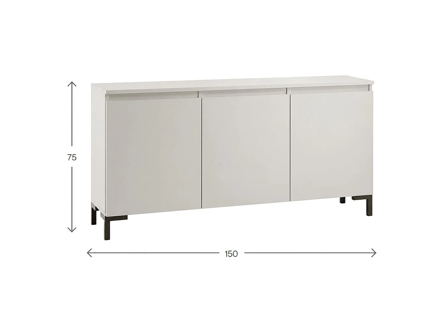 Credenza Milarele, 3 Ripiani Made in Italy, 150x37x75h cm Grigio Chiaro, Madia, Apertura Battente, 3 Ante