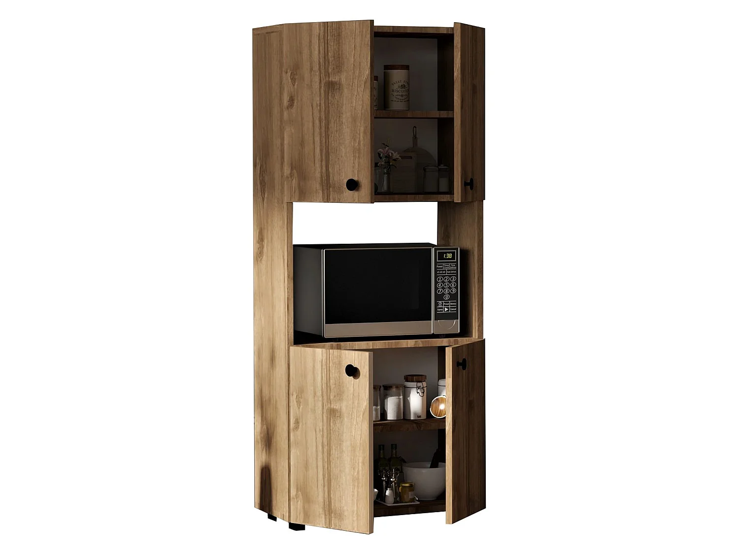 Credenza Sestu, 2 Ripiani, 60x31x140h cm Marrone Noce, Madia, 4 Ante, 5 Vani