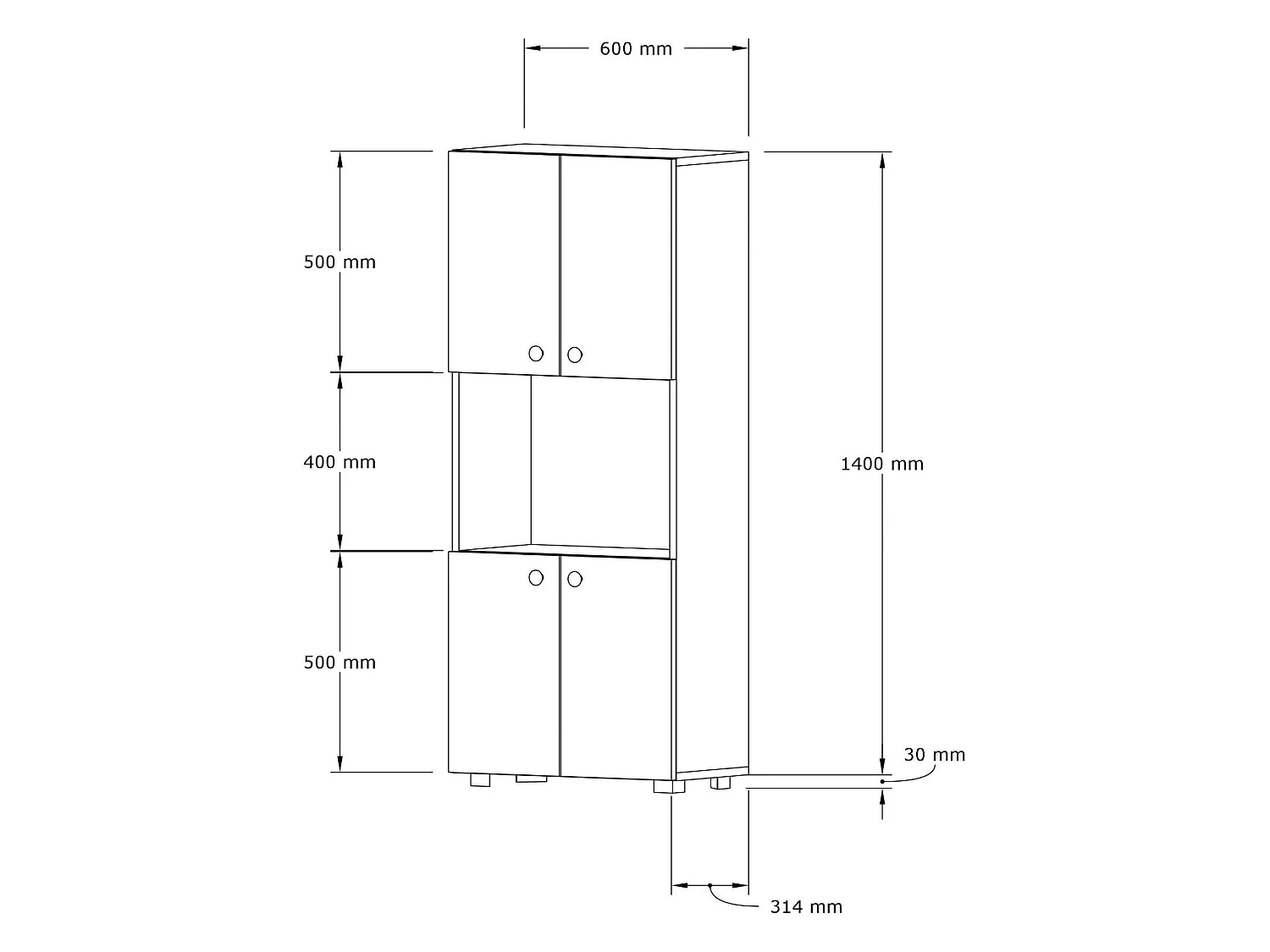 Credenza Sestu, 2 Ripiani, 60x31x140h cm Marrone Noce, Madia, 4 Ante, 5 Vani