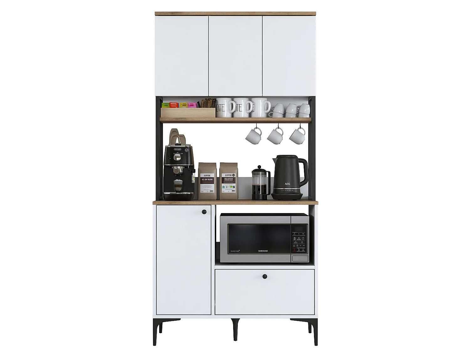 Credenza Rapone, un Cassetto, 90x38x184h cm Bianco, Madia, 2 Ripiani, Apertura Battente, Scorrevole
