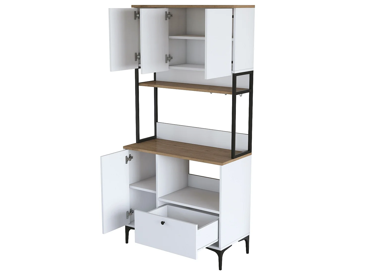 Credenza Rapone, un Cassetto, 90x38x184h cm Bianco, Madia, 2 Ripiani, Apertura Battente, Scorrevole