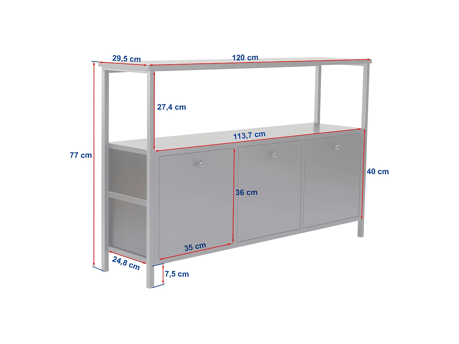Credenza Noda, 2 Ripiani, 120x30x77h cm Marrone Noce, Madia, 3 Vani, 3 Ante