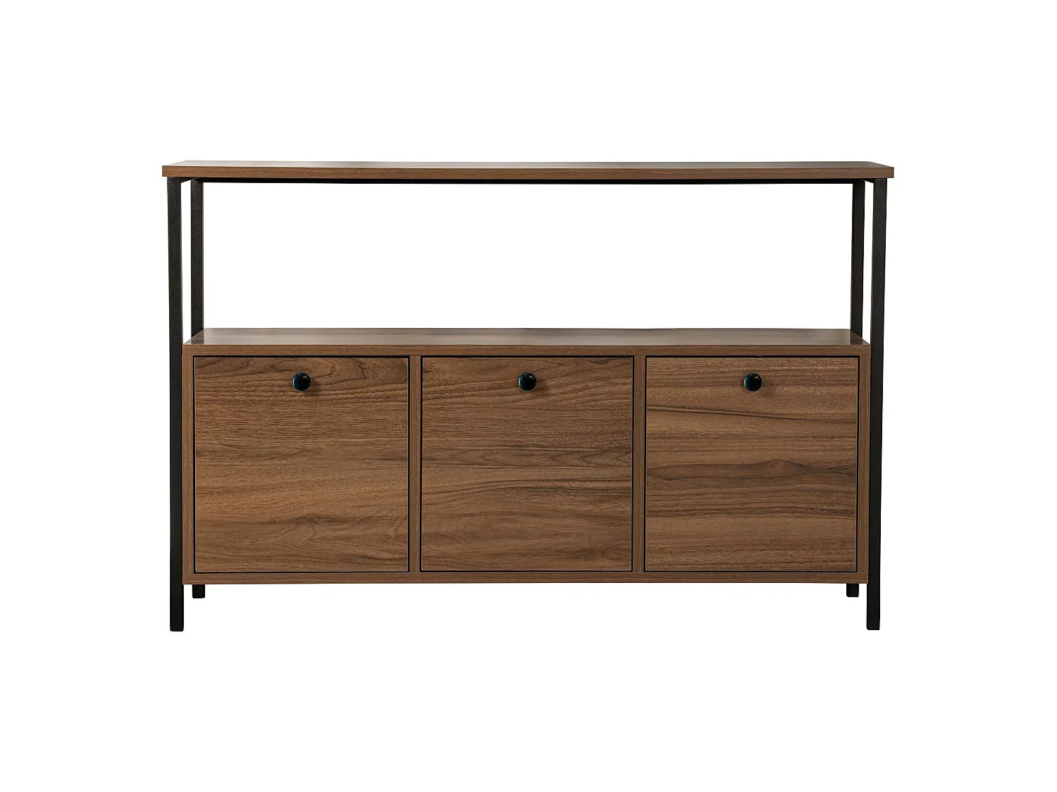 Credenza Noda, 2 Ripiani, 120x30x77h cm Marrone Noce, Madia, 3 Vani, 3 Ante