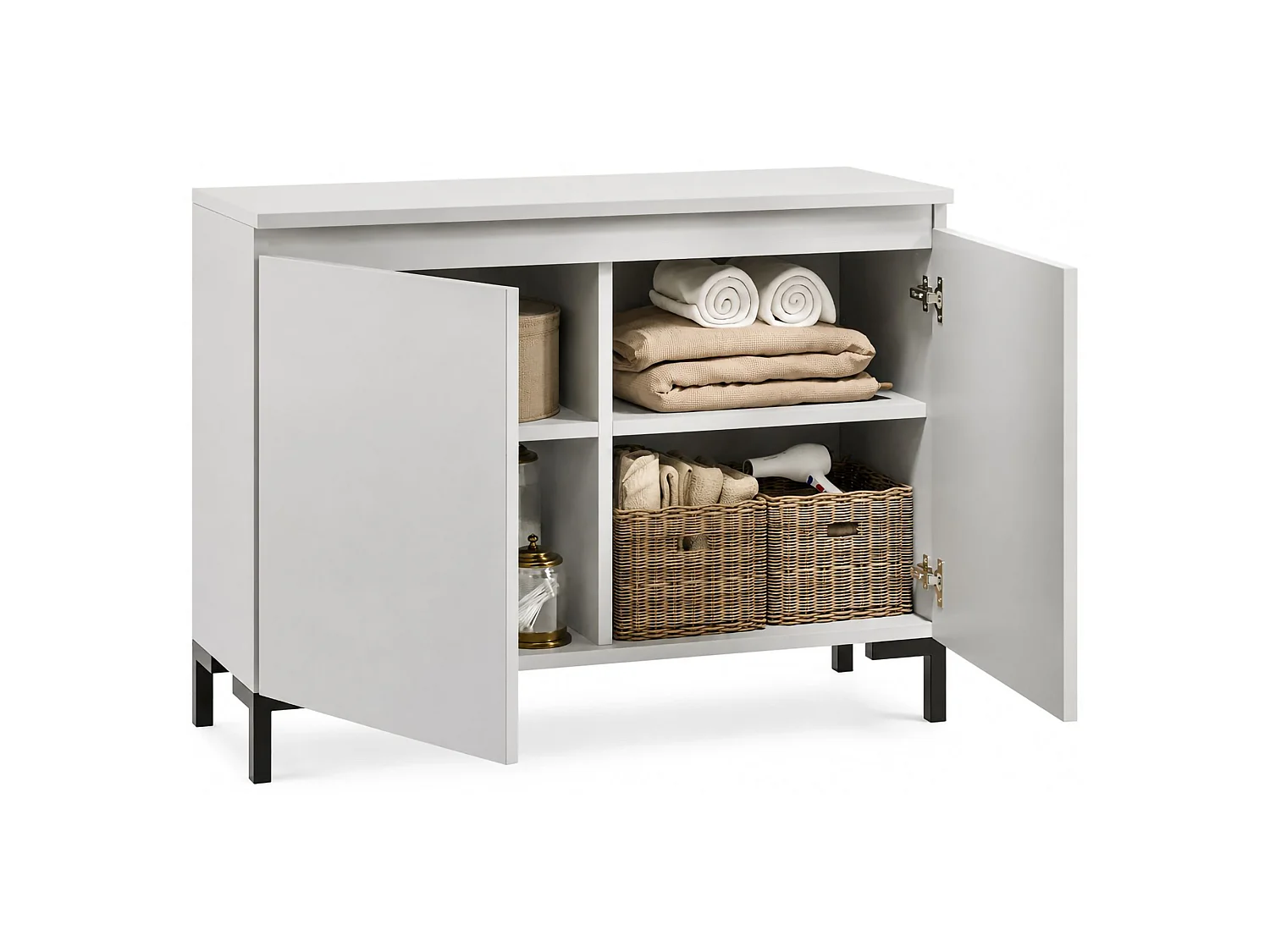 Credenza Mimakasa, 2 Ripiani Made in Italy, 100x37x75h cm Grigio Chiaro, Madia, Apertura Battente, 2 Ante