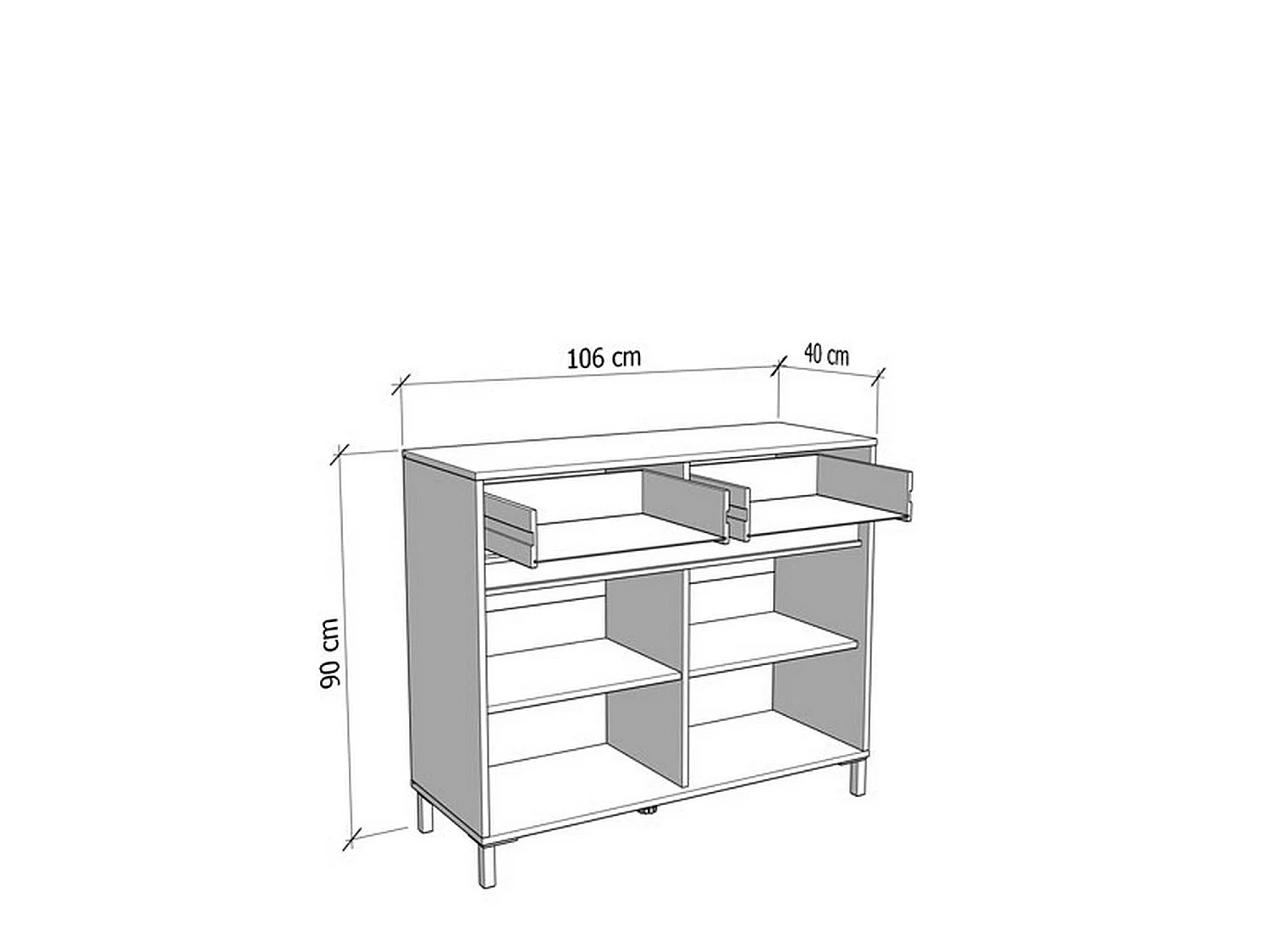 Sideboard Giarree, 2 Schubladen, 106x40x90h cm, Eiche-Nussbraun, 2 Regale, Türen mit Klapp- und Schiebemechanismus