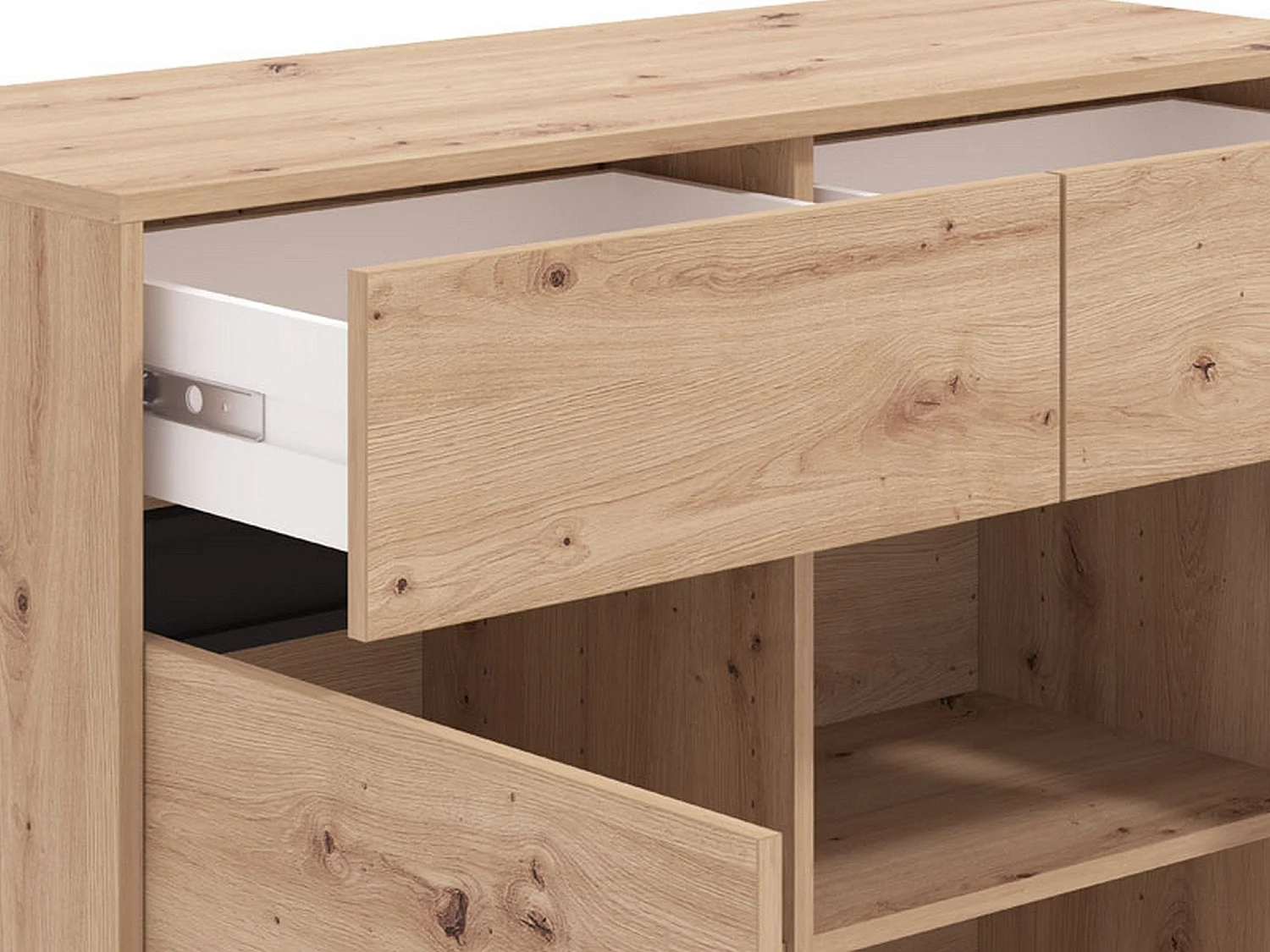Sideboard Giarree, 2 Schubladen, 106x40x90h cm, Eiche-Nussbraun, 2 Regale, Türen mit Klapp- und Schiebemechanismus