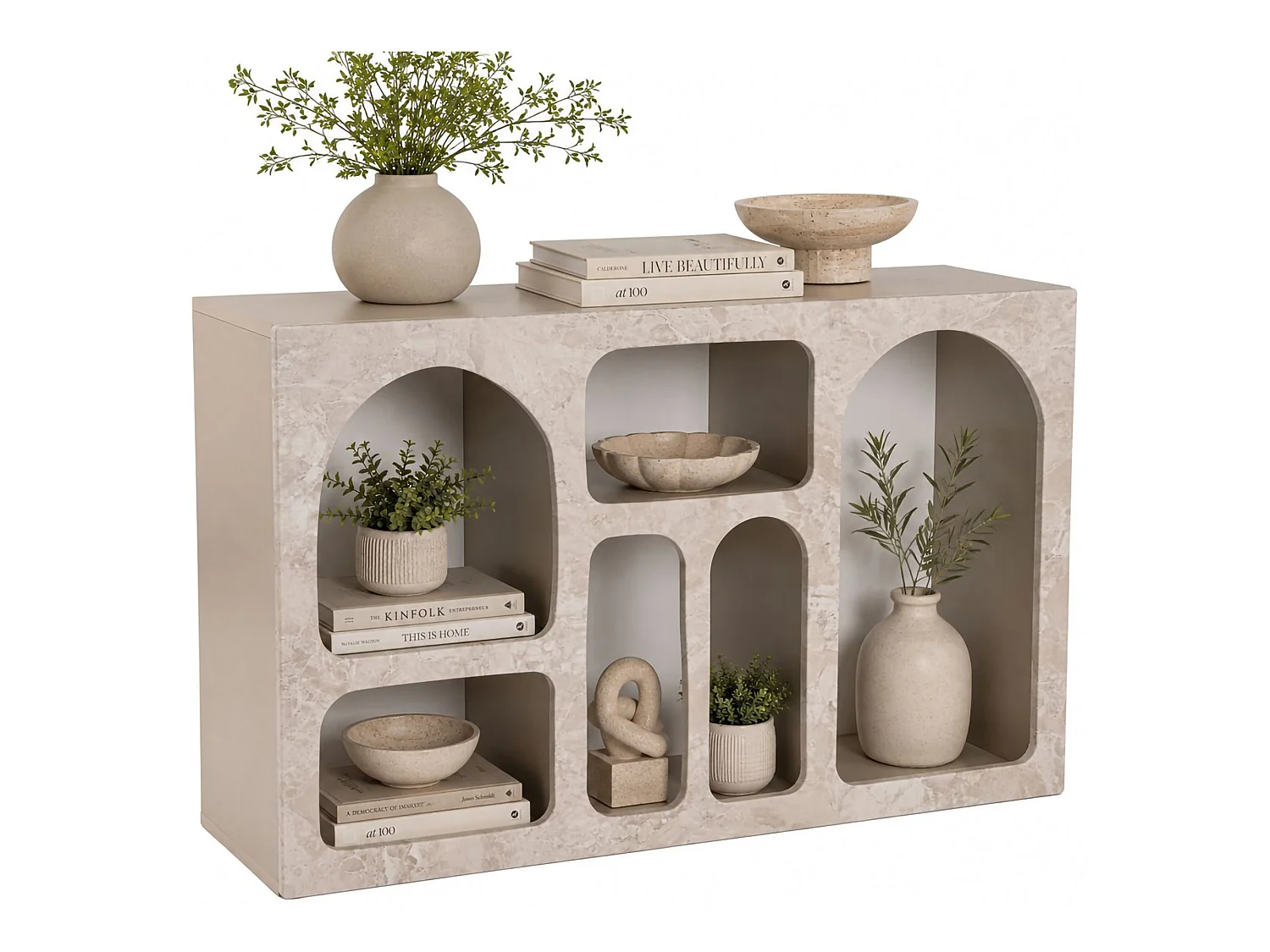 Buffet Arsenioiu, 6 Étagères, 120x37x74h cm Beige Marbre, Enfilade, 6 Compartiments, Poids Supporté 4 kg
