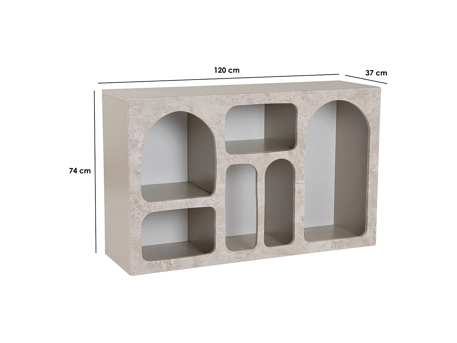 Buffet Arsenioiu, 6 Étagères, 120x37x74h cm Beige Marbre, Enfilade, 6 Compartiments, Poids Supporté 4 kg
