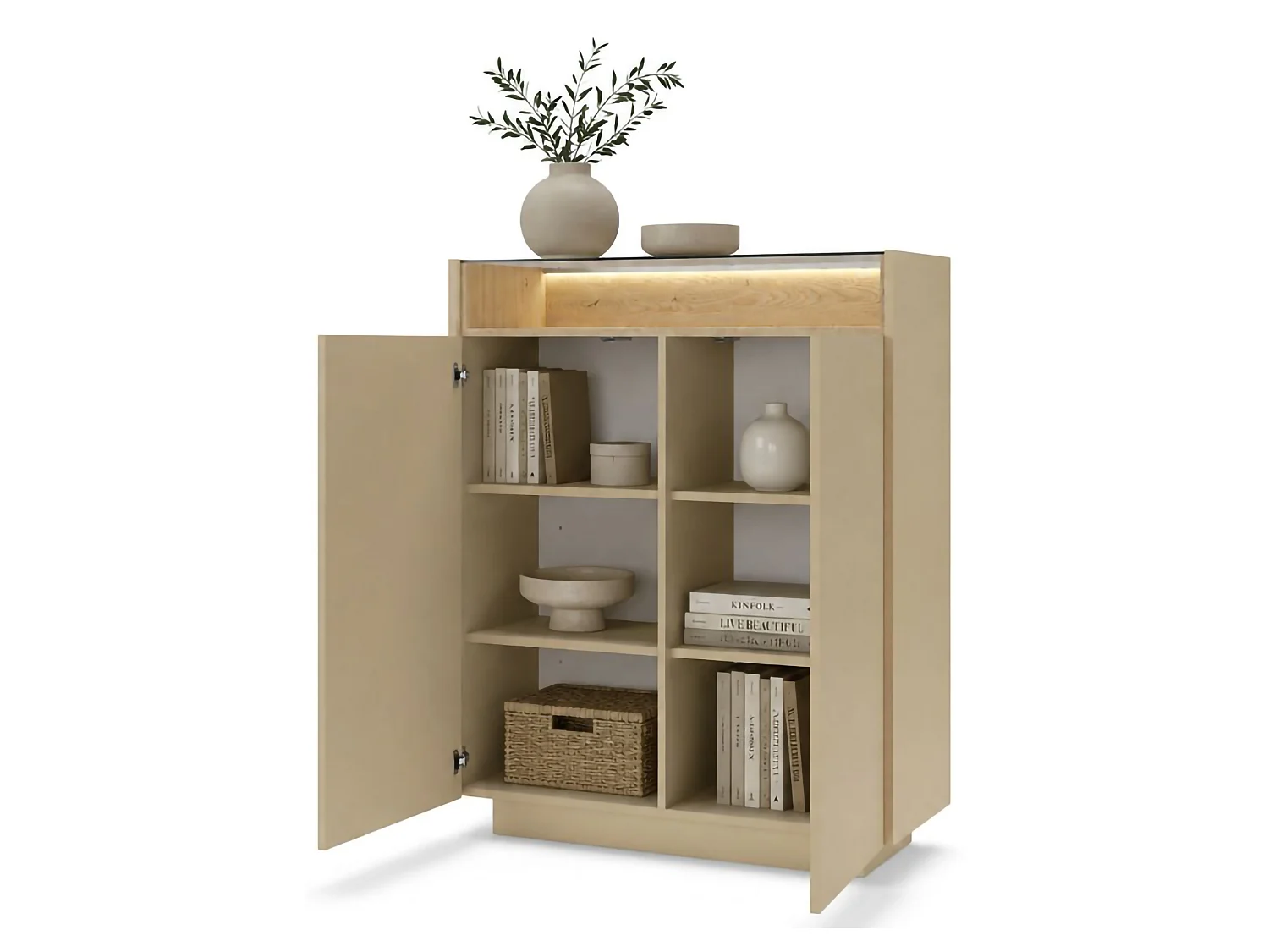 Anrichte Halane, 4 Regalböden, 103x40x119h cm Beige, Sideboard, Türöffnung, 2 Türen