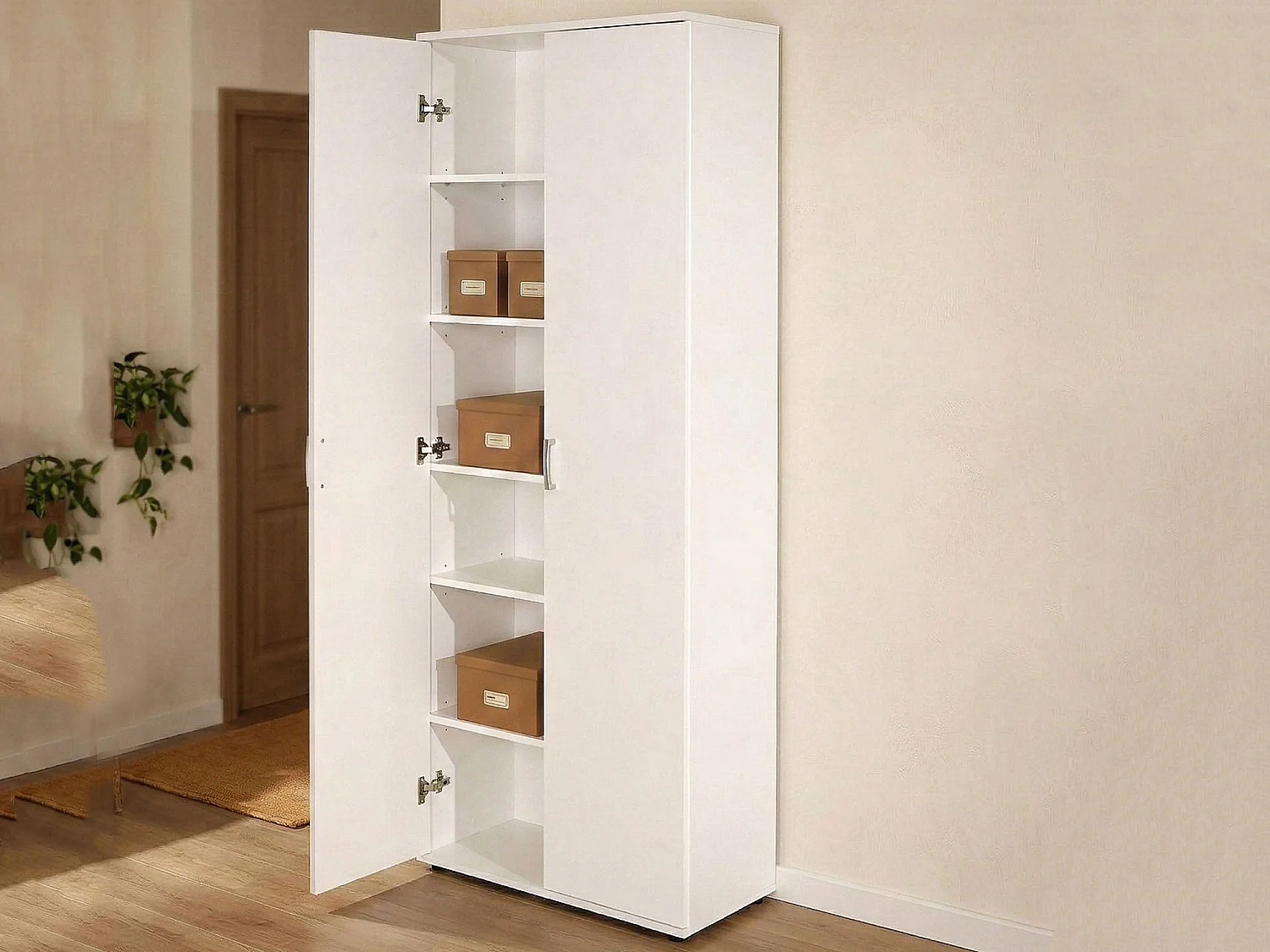 Armoire polyvalente 2 portes Dmcilro, 5 étagères, 34x189 cm blanc