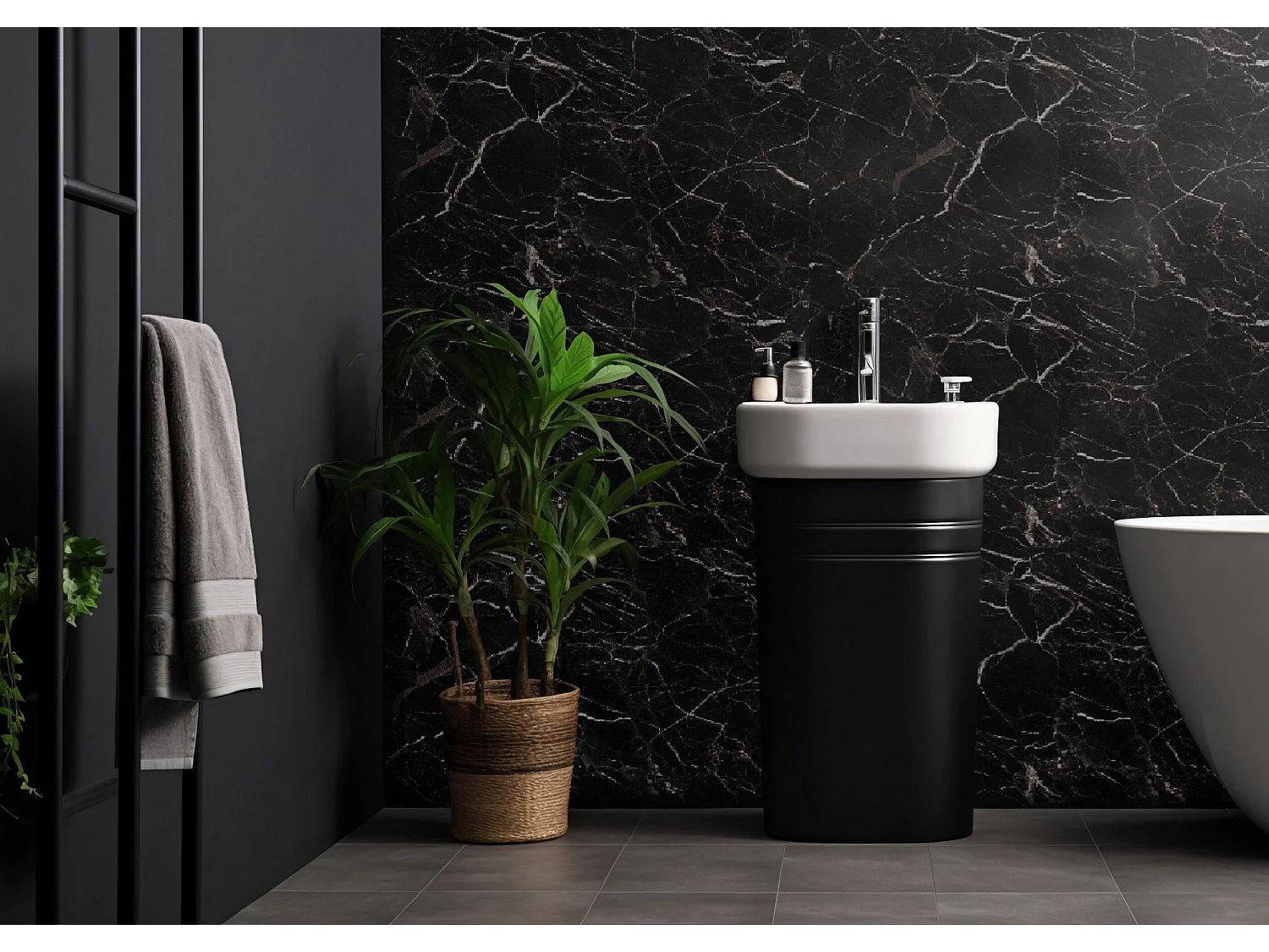 Panneau Décoratif Sedini, set de 6, Facile à Couper et Installer, 60x0.3 cm Noir Marbre, Texture Réaliste