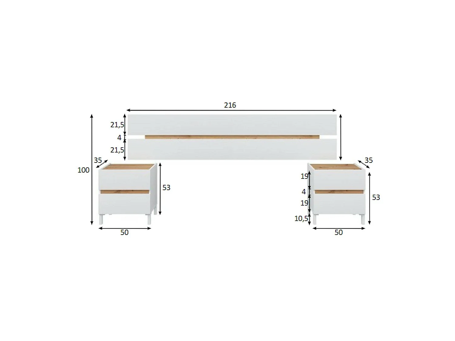 Bedhoofdbord Dado, tweepersoons, 216x3 cm bruin, framekleur bruin, kleurverloop frame knoestige eik
