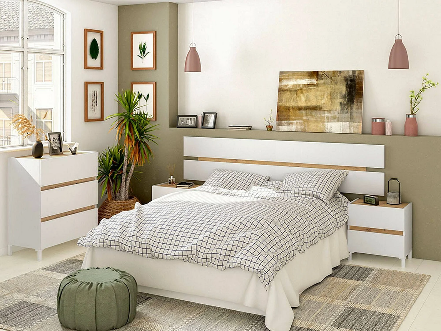 Bedhoofdbord Dado, tweepersoons, 216x3 cm bruin, framekleur bruin, kleurverloop frame knoestige eik