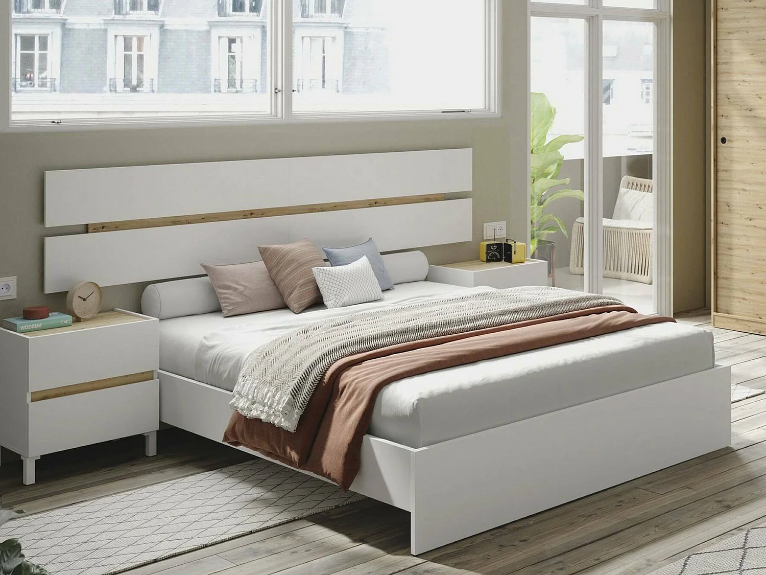 Bedhoofdbord Dado, tweepersoons, 216x3 cm bruin, framekleur bruin, kleurverloop frame knoestige eik