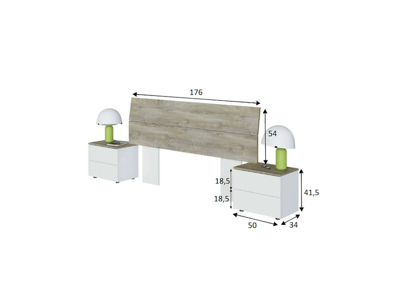 Assago bedhoofdbord, tweepersoons, 176x6 cm bruin, kleur frame bruin, kleurnuance frame eiken
