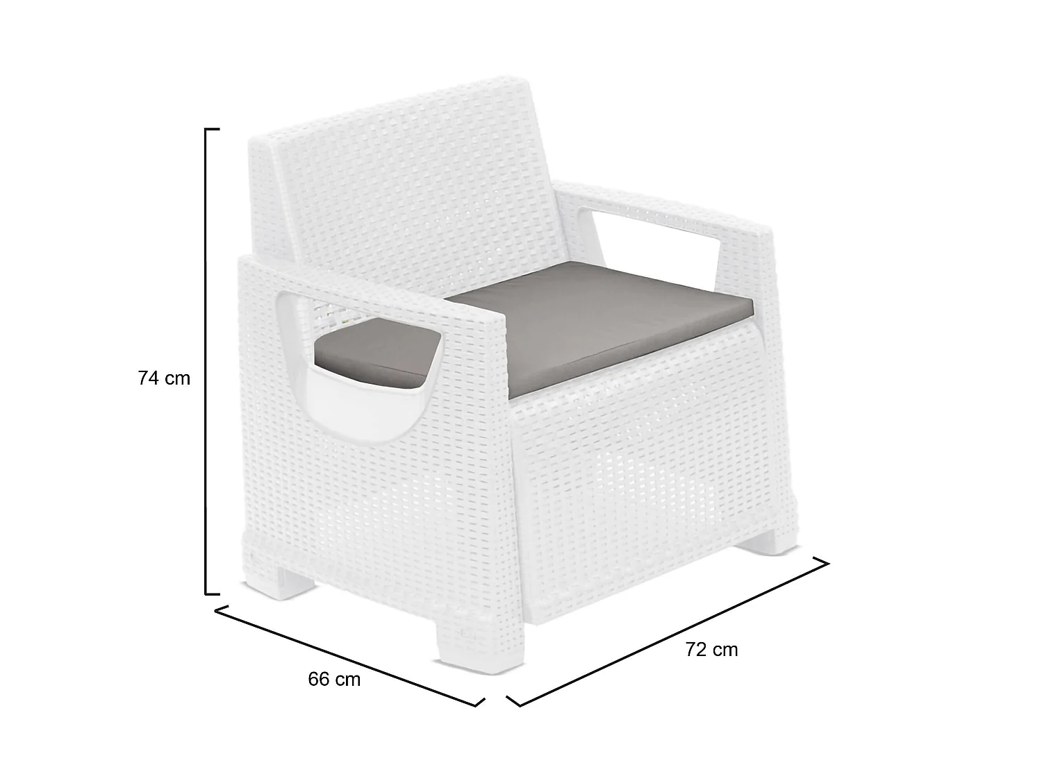 Fauteuil d'extérieur Rho, accoudoirs Made in Italy, 66x72 cm blanc