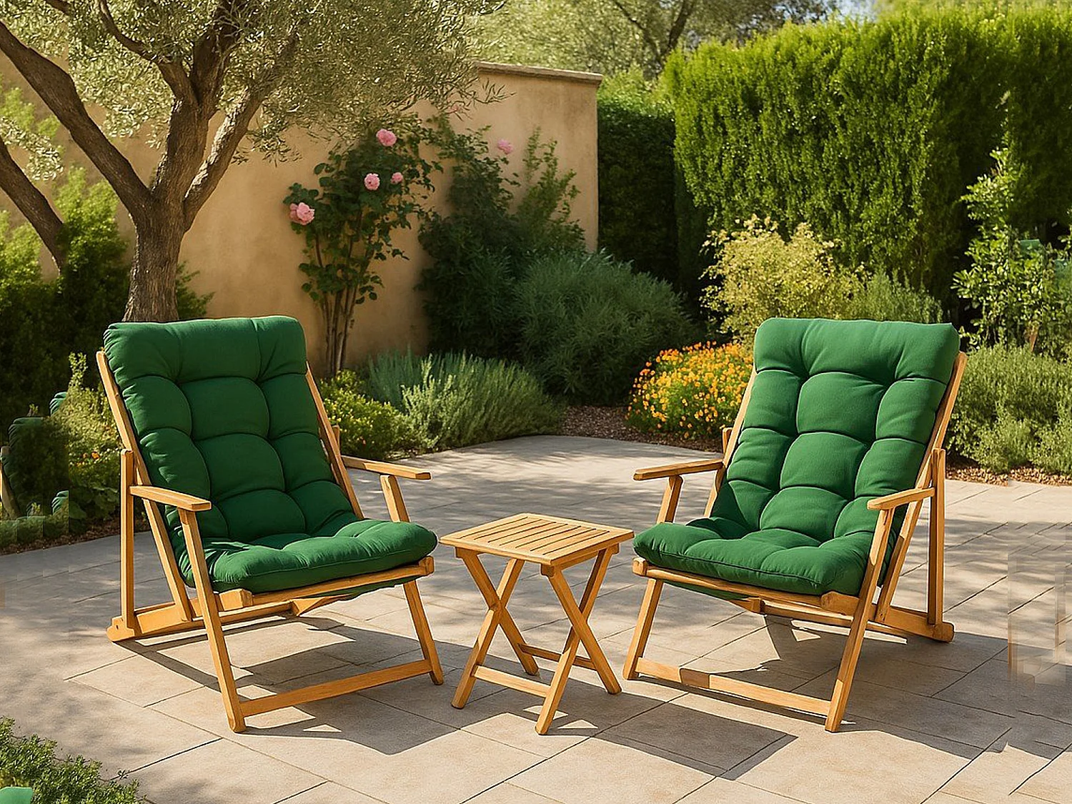 Salon de Jardin Lyncis, 2 Places, Vert, Petite Terrasse