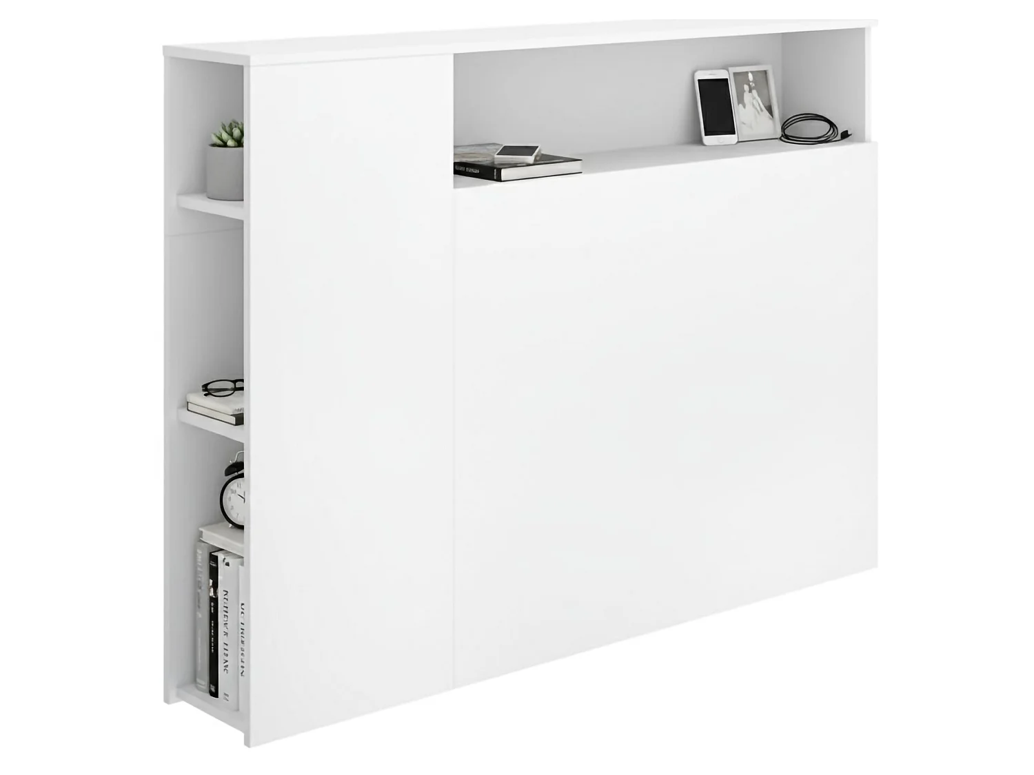 Tâte de Lit Lander, avec Rangements, 23x127 cm Blanc, Simple, Structure en Bois Reconstitué