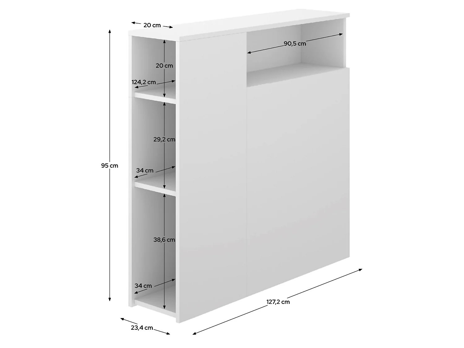 Tâte de Lit Lander, avec Rangements, 23x127 cm Blanc, Simple, Structure en Bois Reconstitué