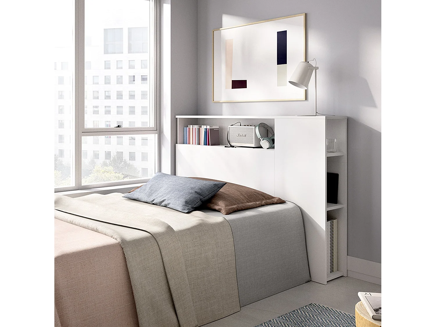 Tâte de Lit Lander, avec Rangements, 23x127 cm Blanc, Simple, Structure en Bois Reconstitué