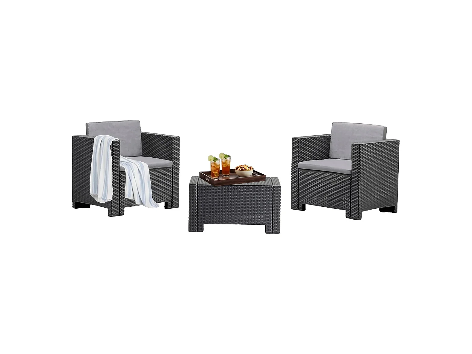 Salon de jardin extérieur Camini, 2 places, Made in Italy, Noir Anthracite, Petit salon extérieur